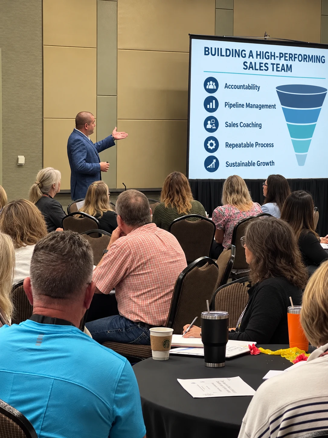 Presentation illustration of Evan leading sales team training